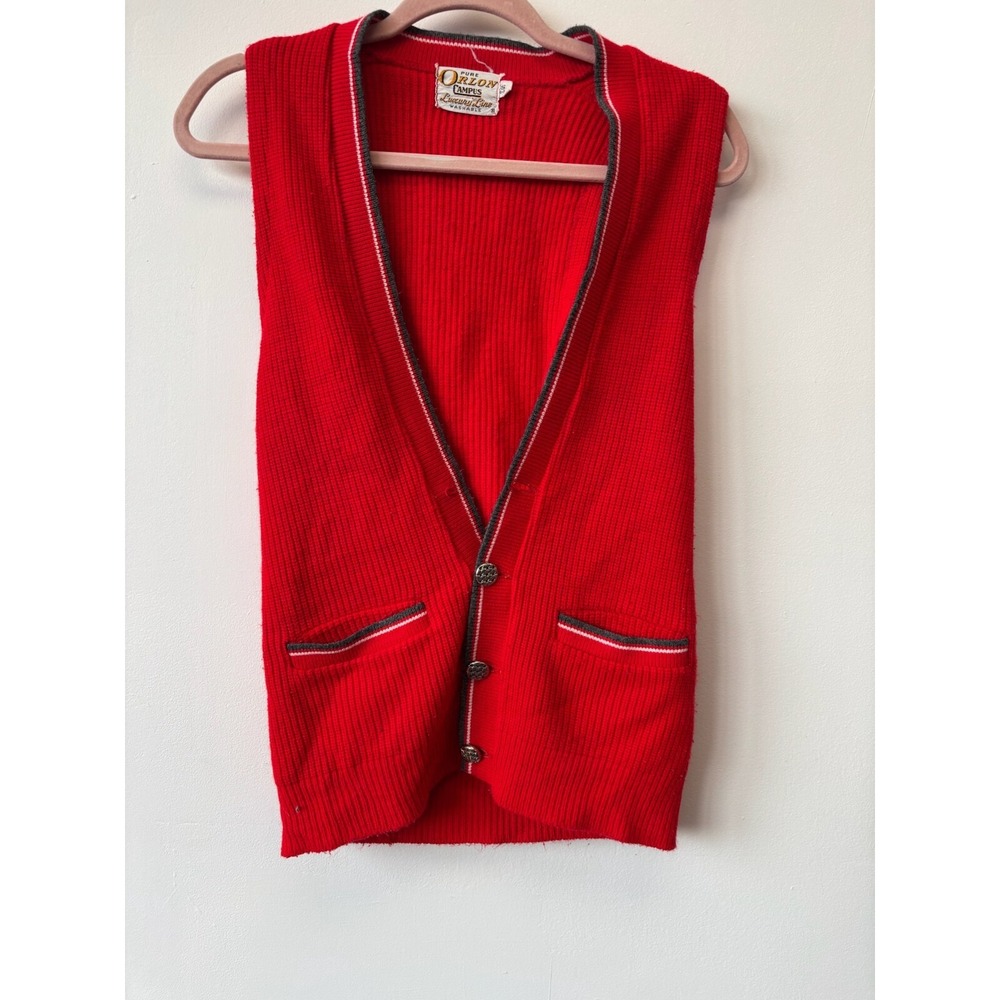 Vintage 60s Pure Orlon Campus‎ Luxury Line Red Sweater Vest Size XS